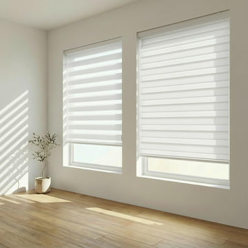 Cordless Zebra Blinds W28 x H64 Inch Dual Layer [Cordless Basic,White]