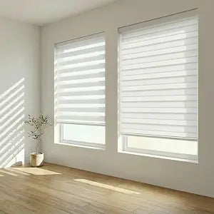 Cordless Zebra Blinds W28 x H64 Inch Dual Layer [Cordless Basic,White]