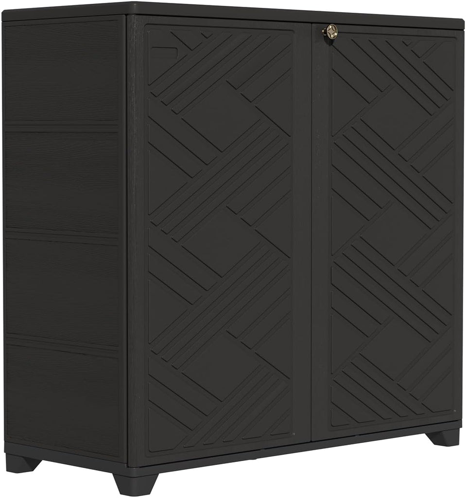 Indoor/Outdoor Storage Cabinet Waterproof, 34"x15"x34" Plastic Outdoor Storage Box for Garden Balcony Bathroom, All
