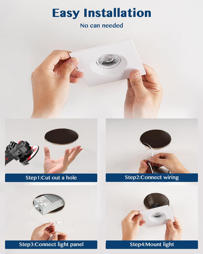 4 Inch 6 Pack Square Recessed Lighting, 8W 5CCT Adjustable Canless Wafer Downlight, 360° Rotatable and 30° Tiltable