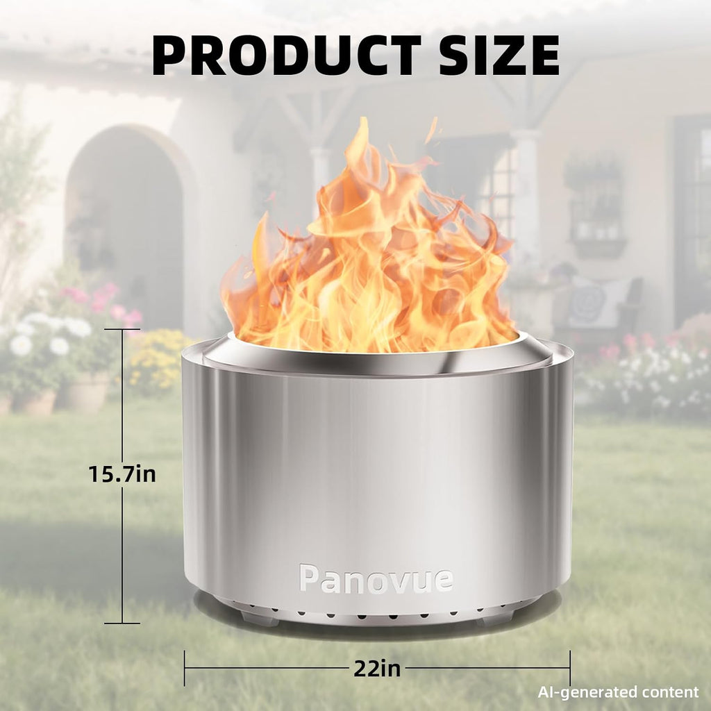 22 Inch Smokeless Fire Pit, Stainless Steel Wood Burning Outdoor Firepit for Outside Patio, Backyard