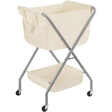 Collapsible Laundry Cart with Wheels 35.6"H Removable Canvas Bag Rolling Laundry Hamper Clothes Basket with Wheels