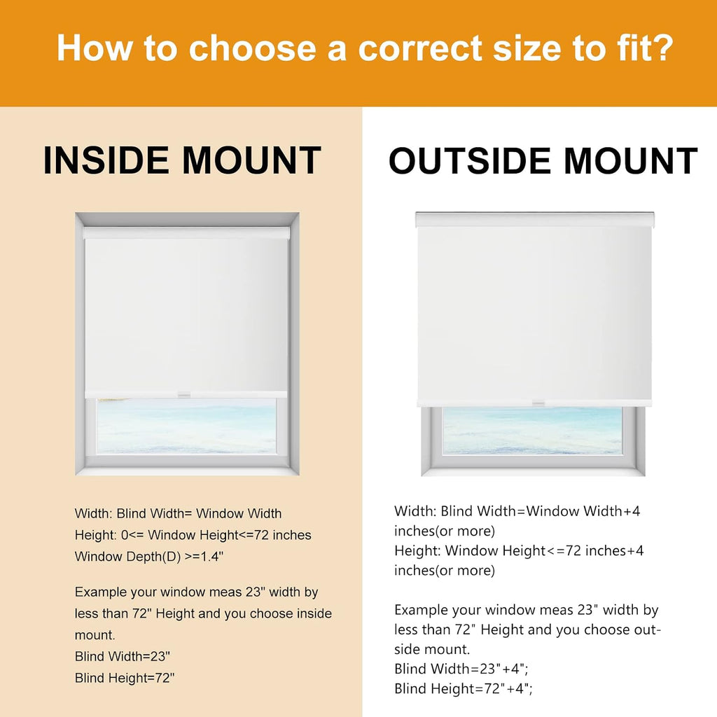Free-Stop Cordless 100% Blackout Roller Shades for Window Blinds with Linen Look Textured Fabric (White, 20"W x 72"H)