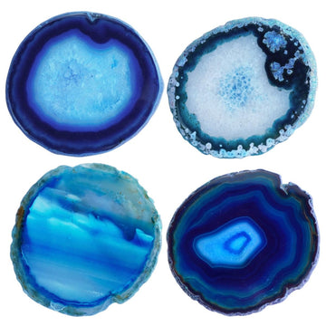 Coasters Set of 4 Agate Coaster Teal Irregular Dyed 4-5" for Drinks Coffee Wine Bar Glasses with Rubber Bumpers