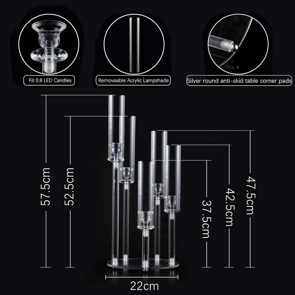 2PCS Acrylic Candelabra Centerpiece for Table,5 Arm Clear Candle Stick Holders Wedding Centerpiece Standsle