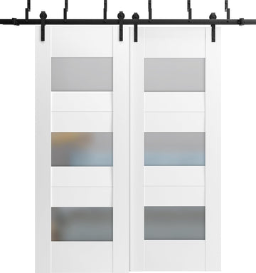 Sete 6003 | Interior barn Bypass Sliding Doors with Frosted Glass, MDF, 60x80, White, Modern Style | Hardware Included
