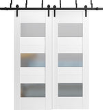 Sete 6003 | Interior barn Bypass Sliding Doors with Frosted Glass, MDF, 60x80, White, Modern Style |
