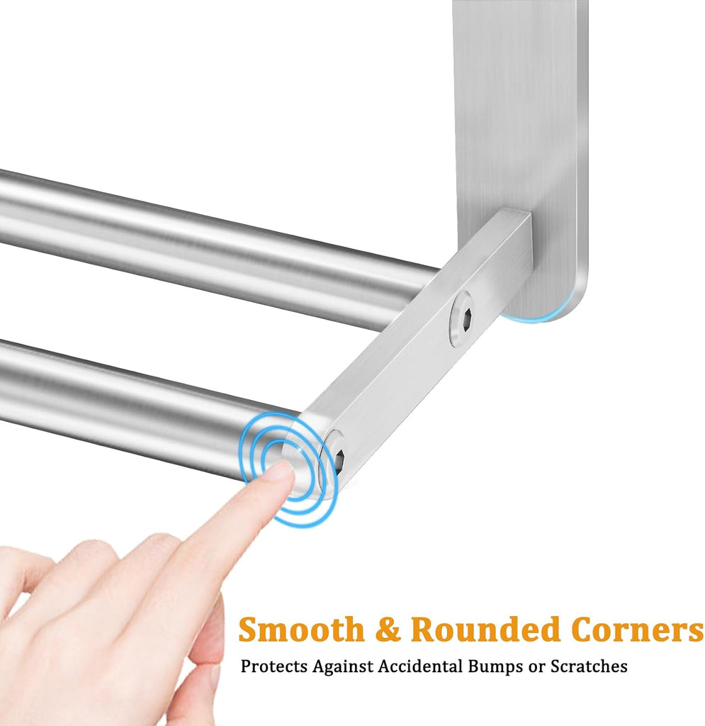 3 Tier Towel Racks Wall Mounted, 24 inch Bathroom Shelf with Towel Bar, Brushed Nickel Shelves for Towels, Stainless