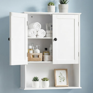 Bathroom Wall Cabinet, White 30" x 24" Wall Mounted Medicine Cabinet, Over Toilet Storage Hanging Cabinet Adjustable