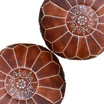 Set of 2 Amazing Moroccan Pouf Dark Brown Color, Ottomans Poffes, Footstool poufs, 100% Handmade Leather Poof Home