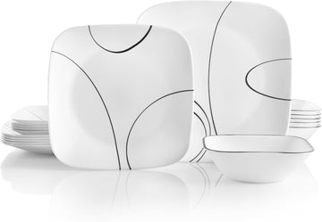 18-Piece Service for 6 Dinnerware Set Triple Layer Glass and Chip Resistant, Lightweight Square Plates and Bowls Set