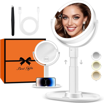 Vanity Mirror with Lights, 30X Magnifying Makeup Mirror with 3 Lighting and Adjustable Brightness, Rechargeable 2