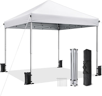 10x10 Pop Up Canopy, Portable Instant Canopy Tent with Carry Bag, 4 Sandbags and 8 Stakes Events, Parties & Camping