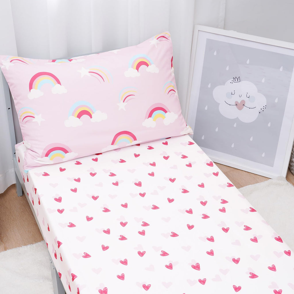 4 Piece Toddler Bedding Set - Soft Breathable Toddler Bedding Set for Girls, Includes Quilted Comforter, Flat Sheet