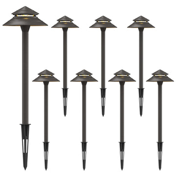 Pathway Lights Kits 3W LED 8PK Outdoor Low Voltage Landscape Lighting 180 Lumen Hardwired 2 Tier Pagoda Path Light