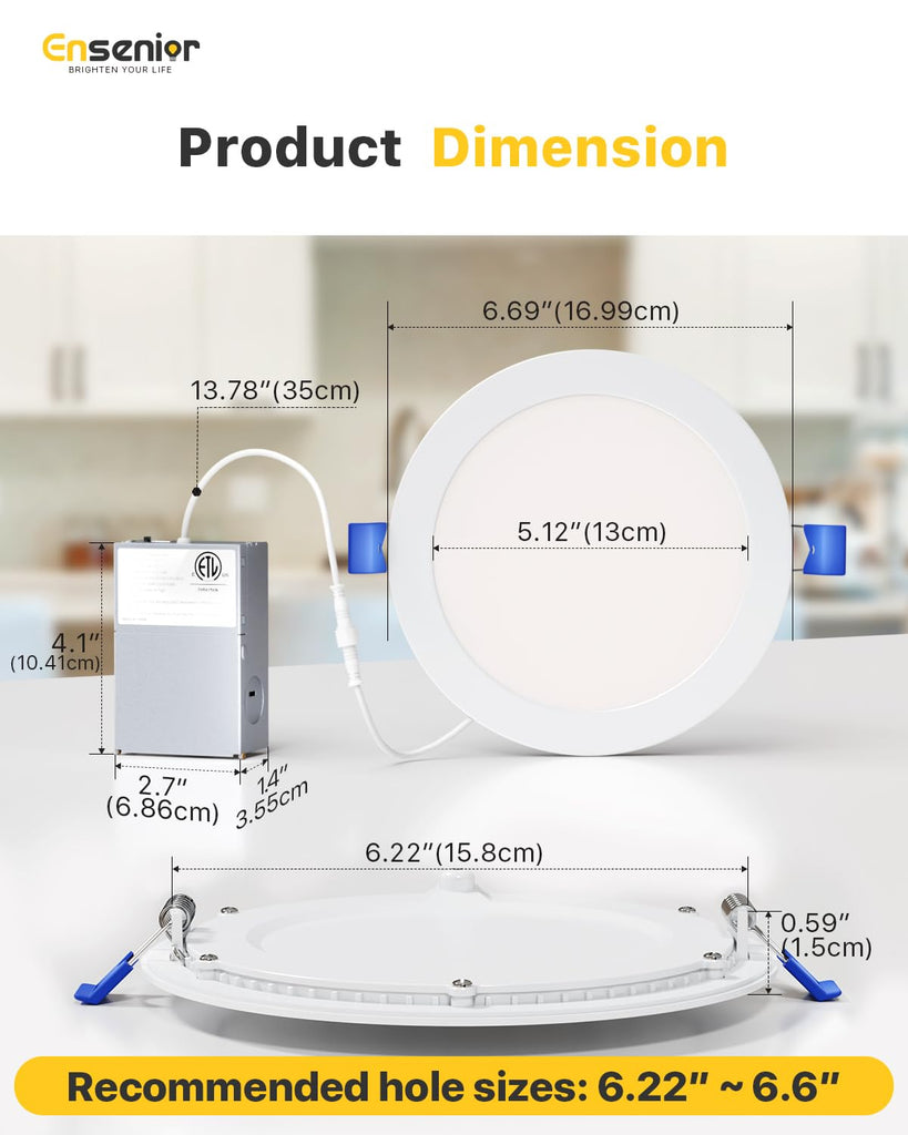 6 Pack 6 Inch LED Recessed Light, 5CCT Dimmable Canless Wafer