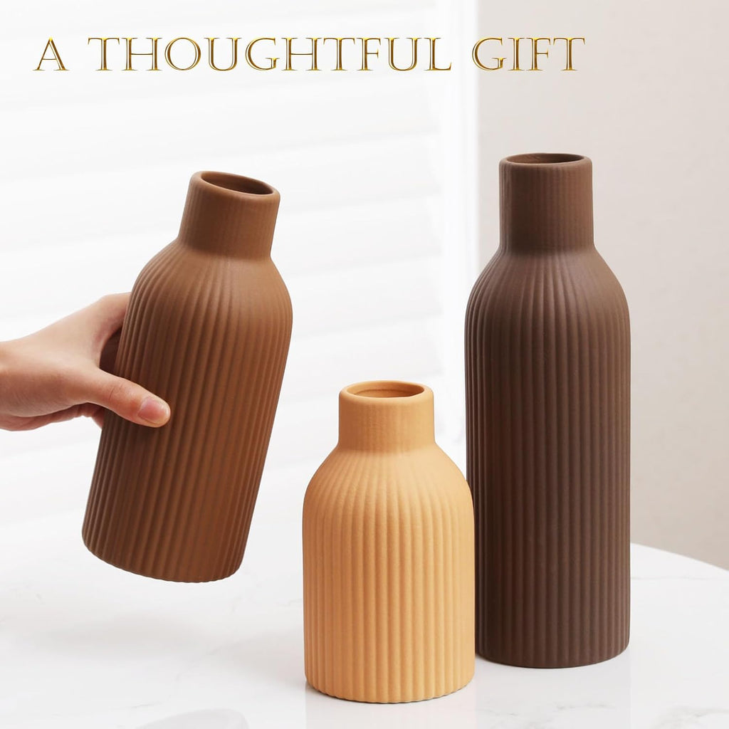 Ceramic Vase Set of 3 - Handcrafted Ceramic Vases Decor & Shelf - Modern Farmhouse Decor Decorative Objects for