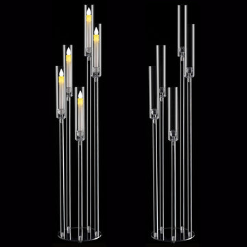 2pcs 5 Arm Floor Candelabra,Acrylic Floor Candle Holderor Ceremony Birthday Party Home Decoration Fit 0.8 LED Candles