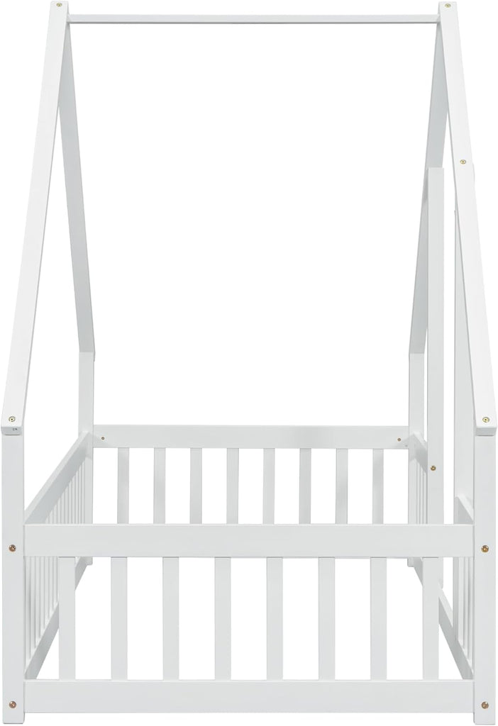 Twin Floor Bed for Kids, Girls, Boys, Wood House Bed Frame, House Floor Bed for Kids, Twin Size Montessori Floor Bed