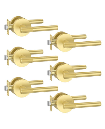 6 Pack Brushed Gold Passage Interior Door Handles