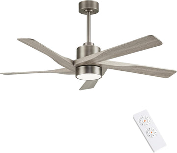 64" ABS DC Ceiling Fan with Lights, 5 Blade ABS Wood Grain Ceiling Fan with Remote, 6-Speed Reversible DC Motor