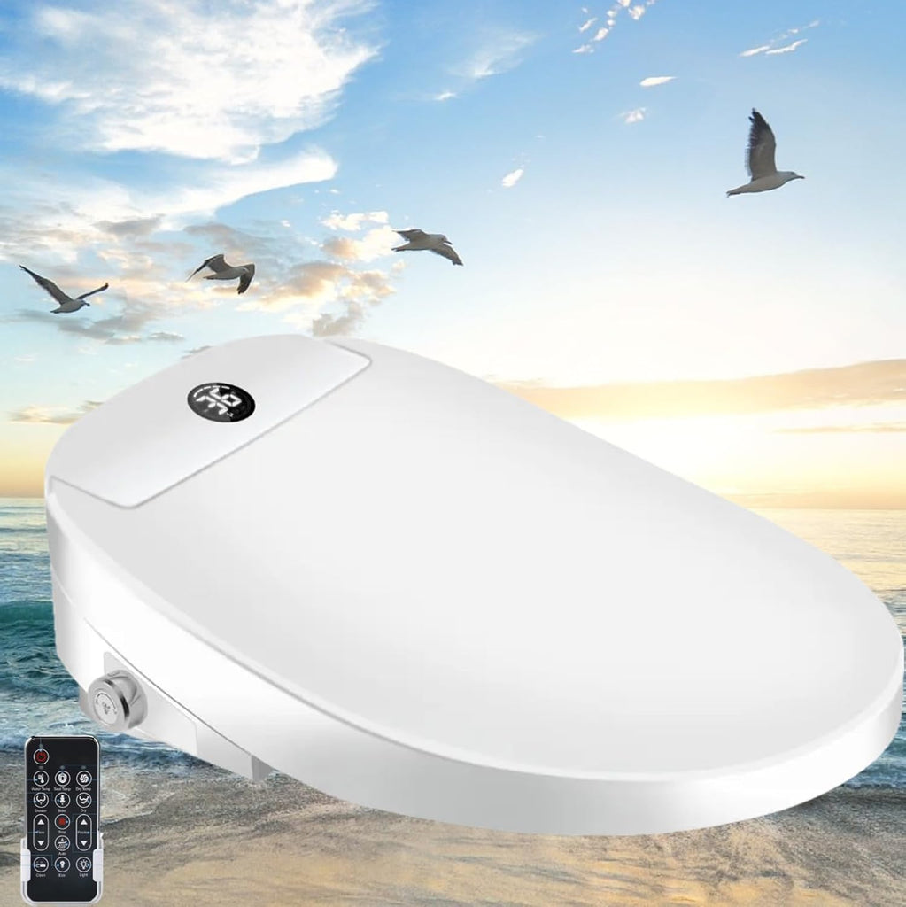 Electric Elongated Bidet Toilet Seat with Auto Open and Close Lid, Radar Sensor, Unlimited Warm Water, Spa Wash Modes, Warm Air Dryer, Heated Seat, Filtered Water