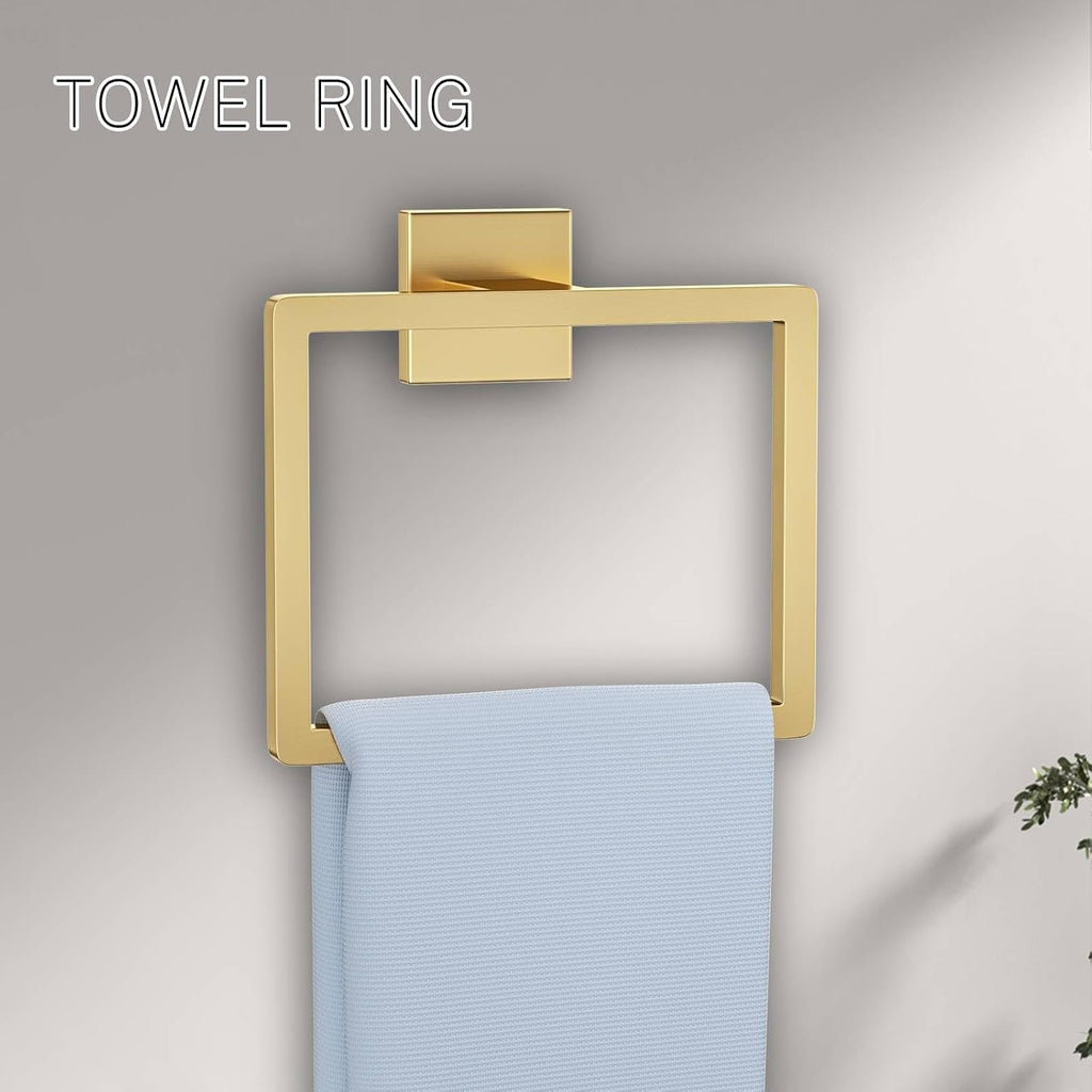 5-Piece Bathroom Hardware Set Brushed Gold Towel Bar Set,Stainless Steel Towel Holder Set ,Wall-Mounted Towel Rack