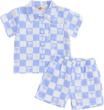 Toddler Baby Boy Summer Beach Outfit Button Down Shirt Shorts Set