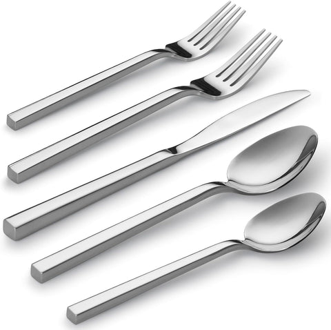 Cube 40-Piece Forged Stainless Steel Flatware Set Cutlery Set, Silverware Set Service for 8, Mirror Finish
