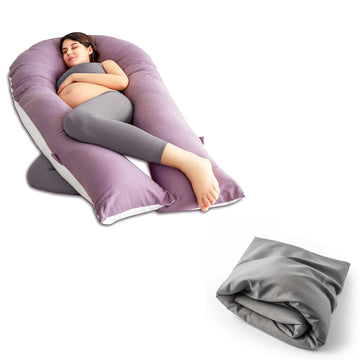 Extra Long U Shaped Pregnancy Pillow and Extra Pillowcase Grey