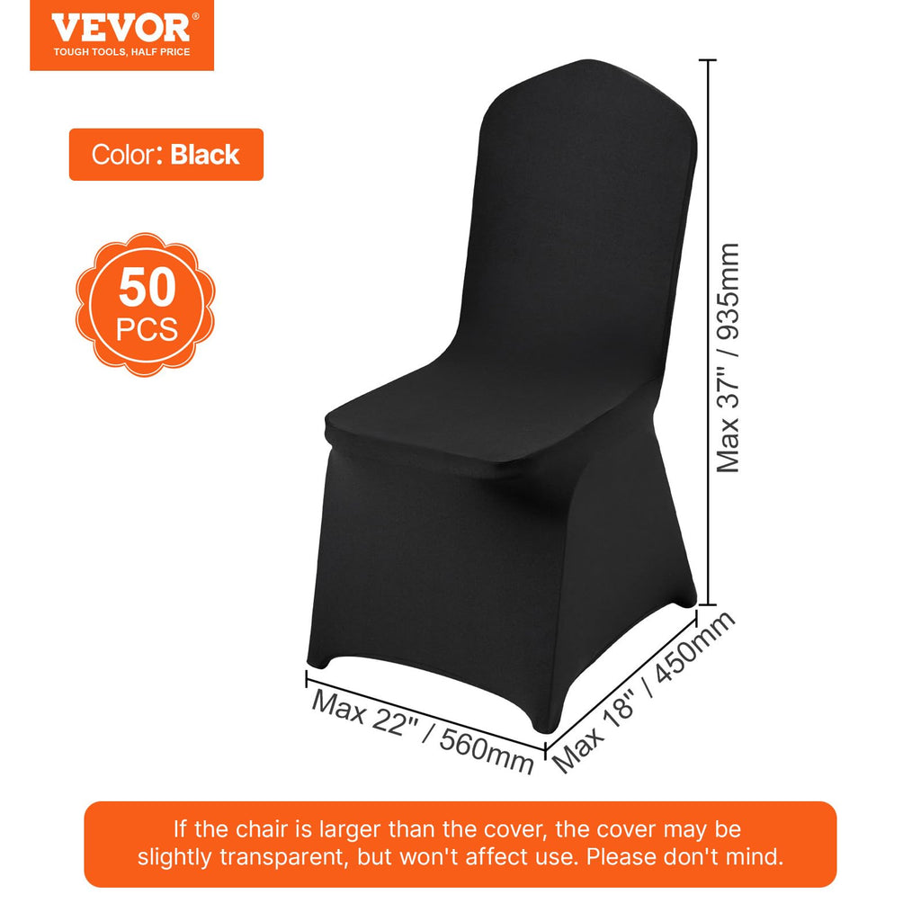 50 Pcs Flat-Front Chair Covers Polyester Spandex Stretch Slipcovers for Wedding Party Dining Banquet, Black