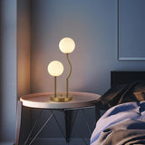 Mid Century Gold Globe Table Lamp 2-Light Orb Modern Beside Desk Table Light with Milk White Glass Shade Metal Base