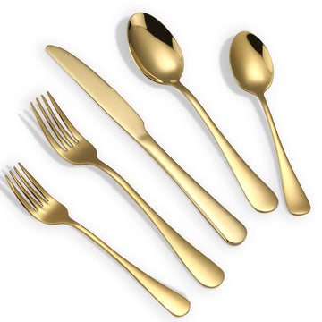 Gold Silverware Set for 4, Golden Flatware Cutlery Set 20 Piece
