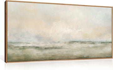 Abstract Natural Landscape Framed Canvas Wall Art Set, Watercolor Tan Green Beige Wall Decor, Minimalist Neutral