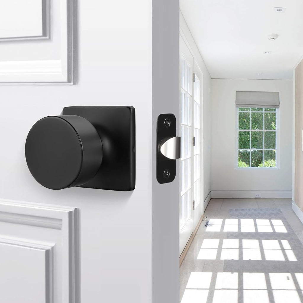 Matte Black Closet Door Knobs, Passage Door Knobs Interior Hallway, Black Closet Door Knob No Lock 6 Pack