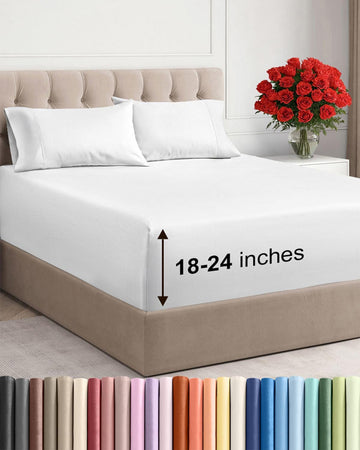 Extra Deep Twin Sheet Set - 4 Piece Breathable and Cooling Sheets - White