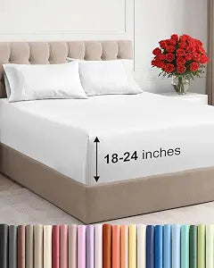 Extra Deep Twin Sheet Set - 4 Piece Breathable and Cooling Sheets - White
