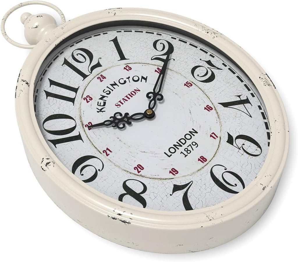 Menterry Oval Retro Wall Clock, Rustic Vintage Style, White Antique Design