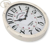 Menterry Oval Retro Wall Clock, Rustic Vintage Style, White Antique Design