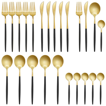 Gold Silverware Set, 24-Piece Stainless Steel Flatware, Flatware Set for 6, Knife Fork Spoon, Home Dinnerware