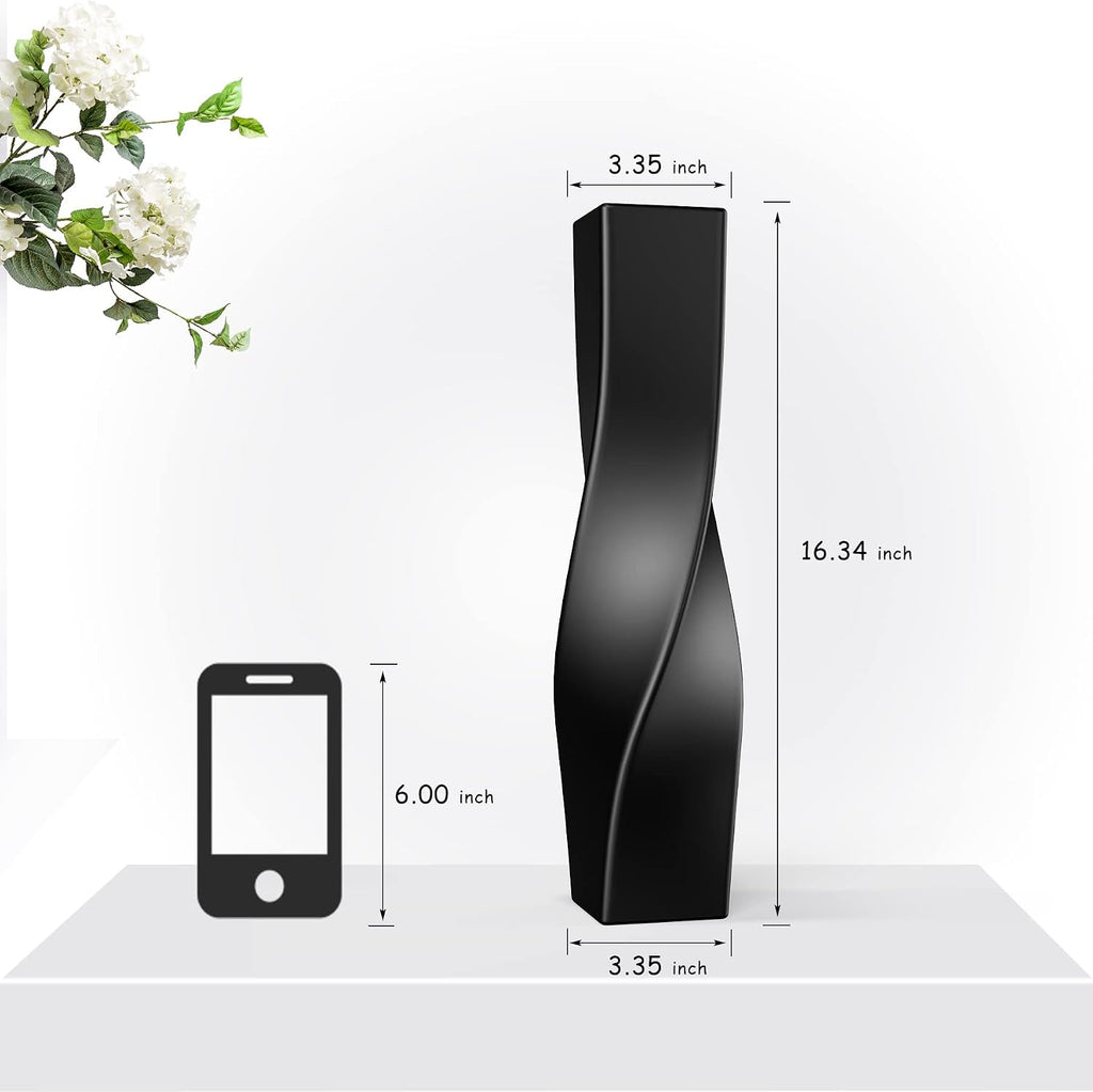 Tall Vase On Floor, 16.34" Twisted Geometric Flower Vase