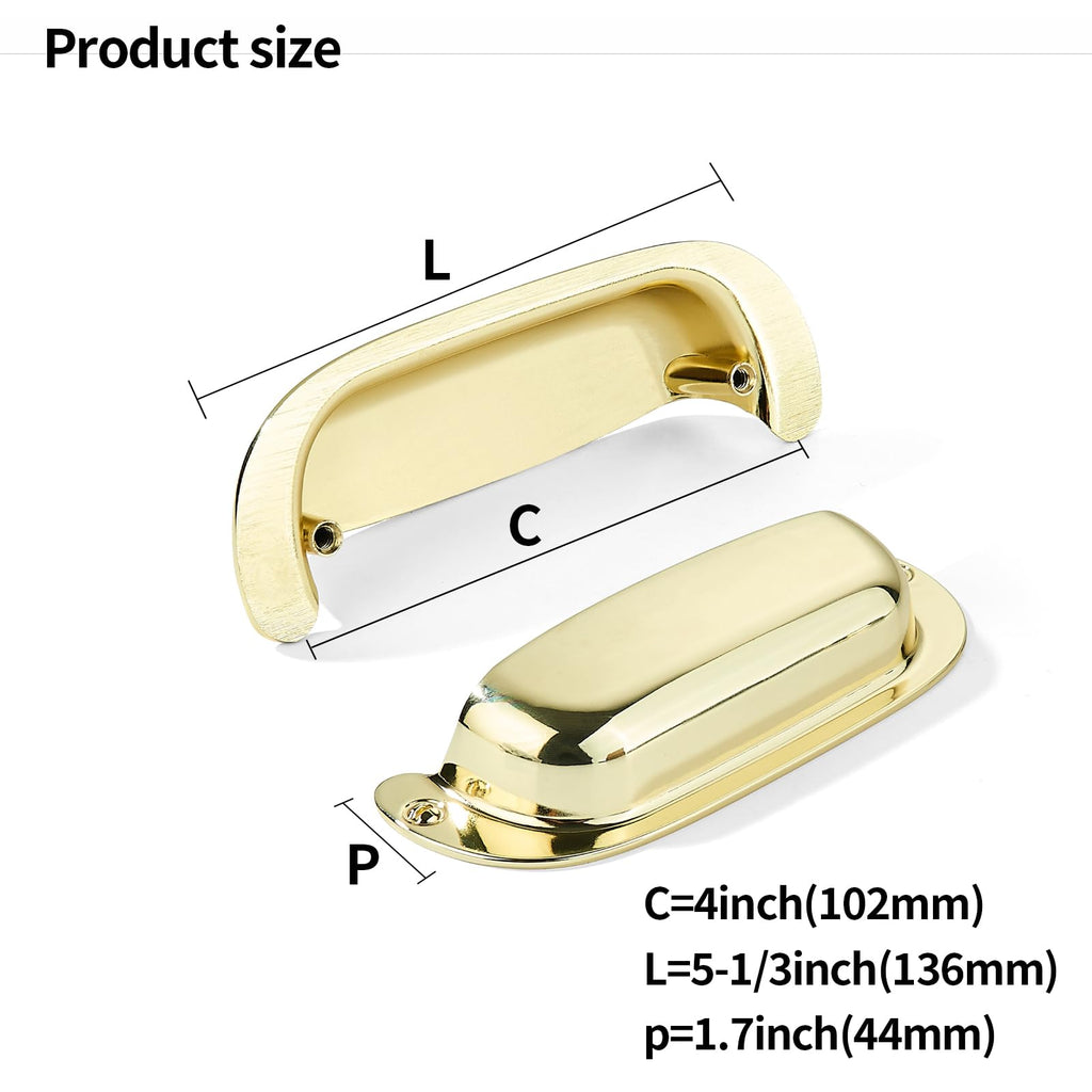 10 Pack 4"(102mm) Hole Center Retro Polished Gold Drawer Pulls Polished Brass Cabinet Bin Cup Pulls Bathroom Hardware