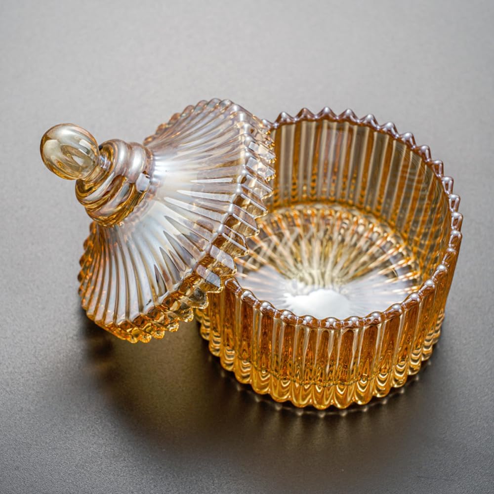 Amber Crystal Glass Jewelry Box, Jewelry Jar with Lid, Jewelry Dish Jewelry Tray Ring Holder, Jewelry Organizer