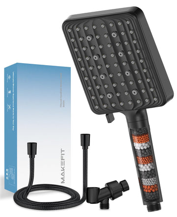 Filtered Shower Head with Handheld, High Pressure, 6 Modes, Black