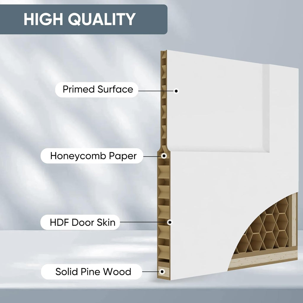 36"x84" Sliding Barn Door, 5-Panel White Primed Hollow Core Interior Molded Door Slab with 6FT Hardw