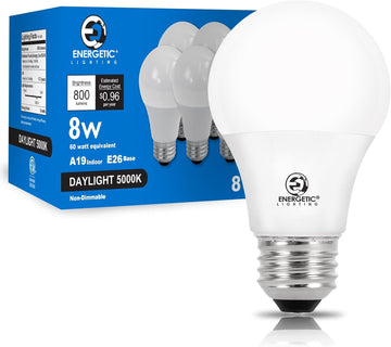 Light Bulbs 60 Watt Equivalent, A19 Daylight LED Light Bulbs, 15000 Hrs E26 Base, 8W 800LM 5000K Light Bulb, ETL