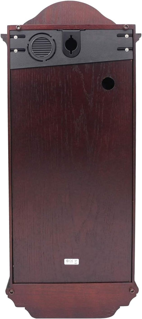 Oak Wood Pendulum Wall Clock with Chimes, Dark Brown, 28 x 12.5 x 6 Inches