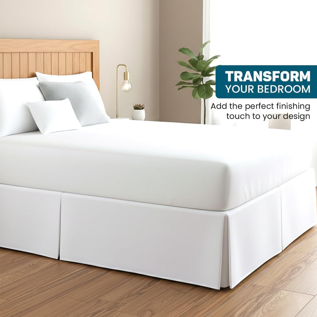 Egyptian Cotton Split Corner Bed Skirt Queen with 12" Drop Length, Platform Style with Easy Fit, Classic Tailored