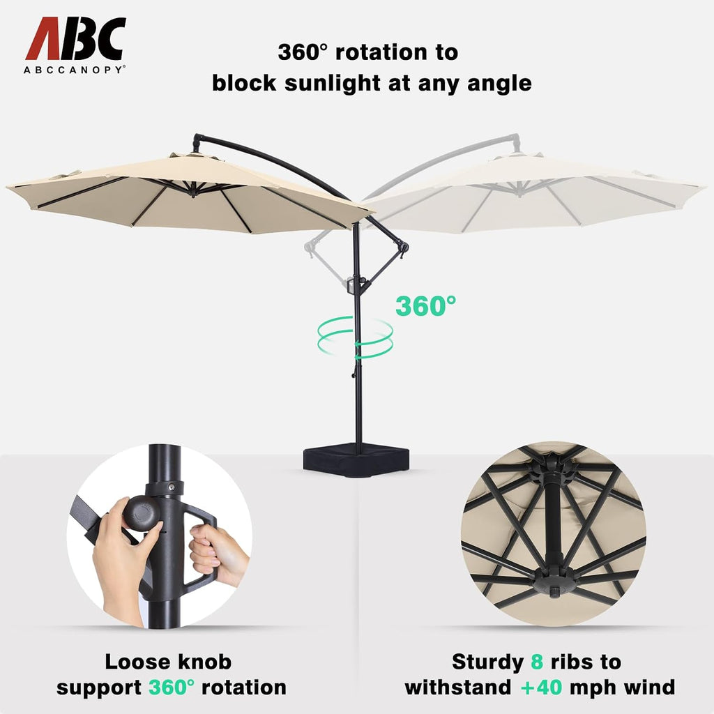 10FT Cantilever Patio Umbrella with base included - Light Beige