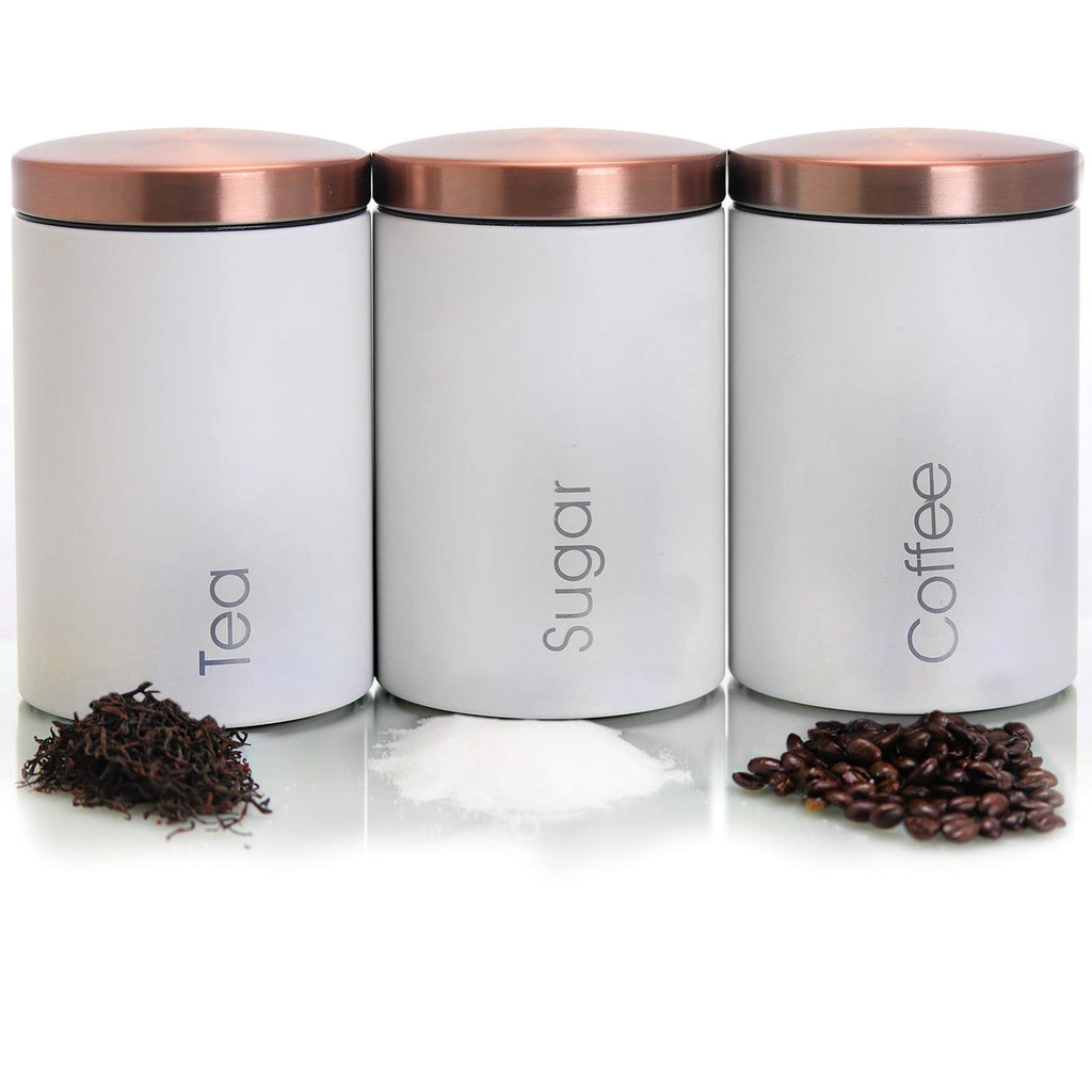 Essential Kitchen Storage 3 Piece Sugar, Coffee and Tea Canister Set in Matte White
